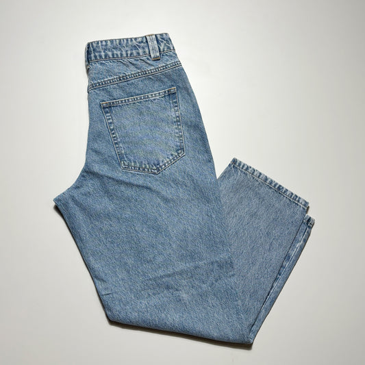 Image of folded blue wash denim.
