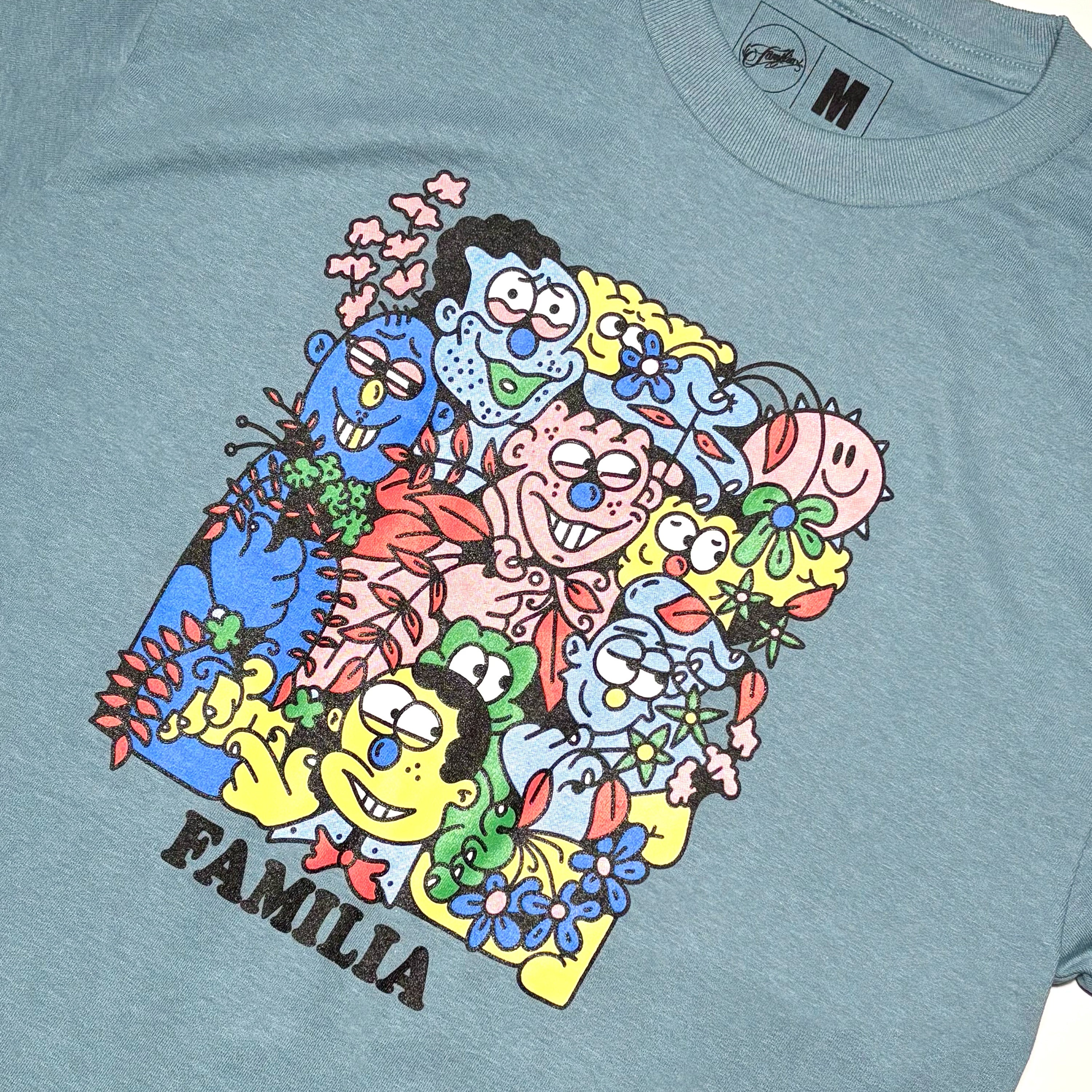 Close detail of collage printed art.