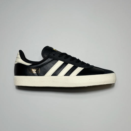 Right side image, Adidas Gazelle ADV in black leather with white stripes.