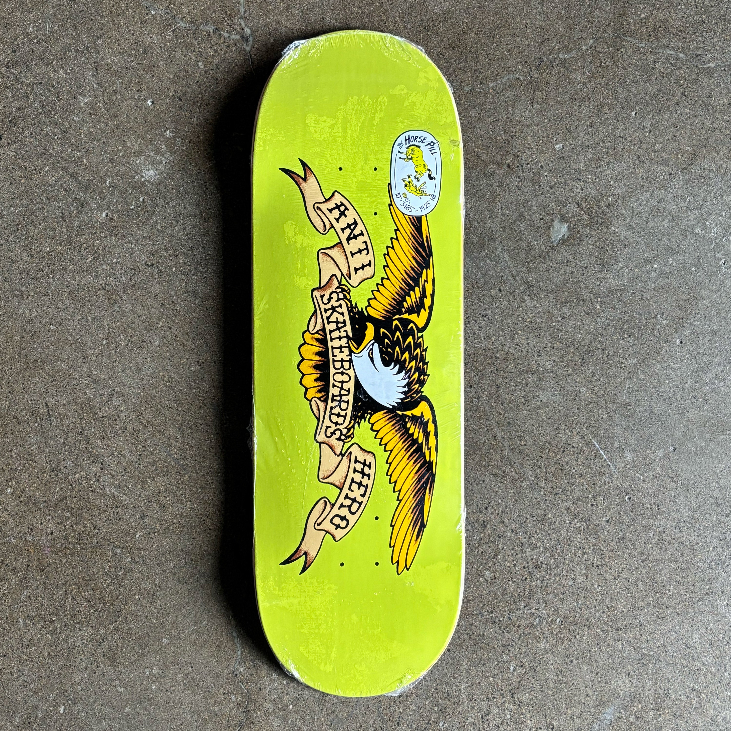 Full image of yellow skateboard deck.
Classic AH eagle just super sized