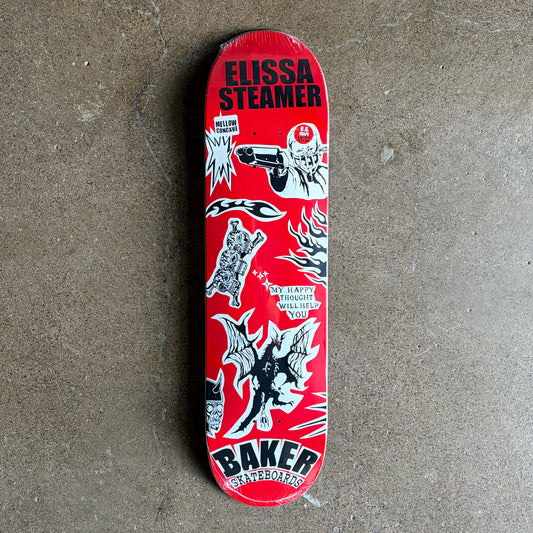 Full image of deck, red background with cartoon art and text in black.