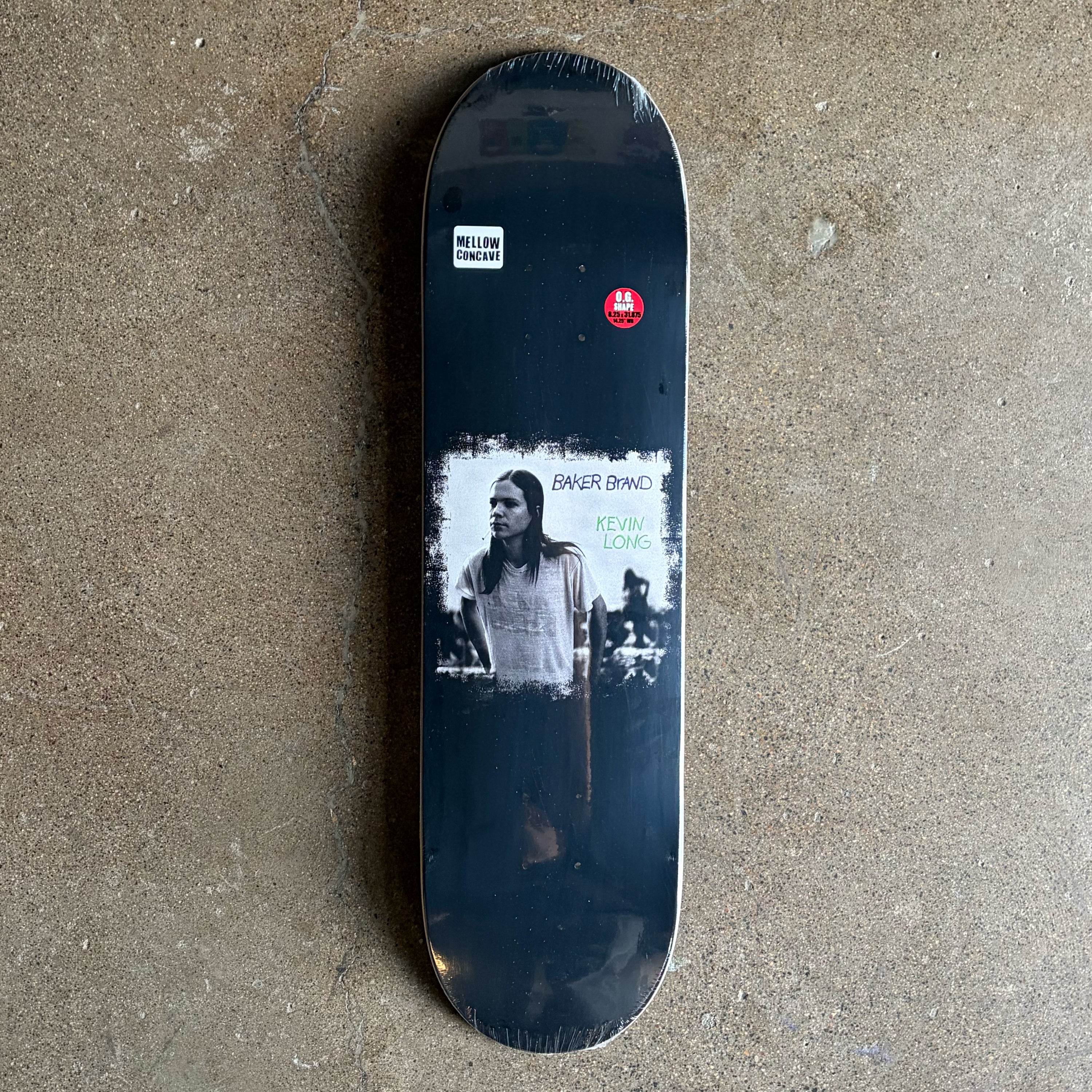 Full image of deck, photo on a black background skateboard.