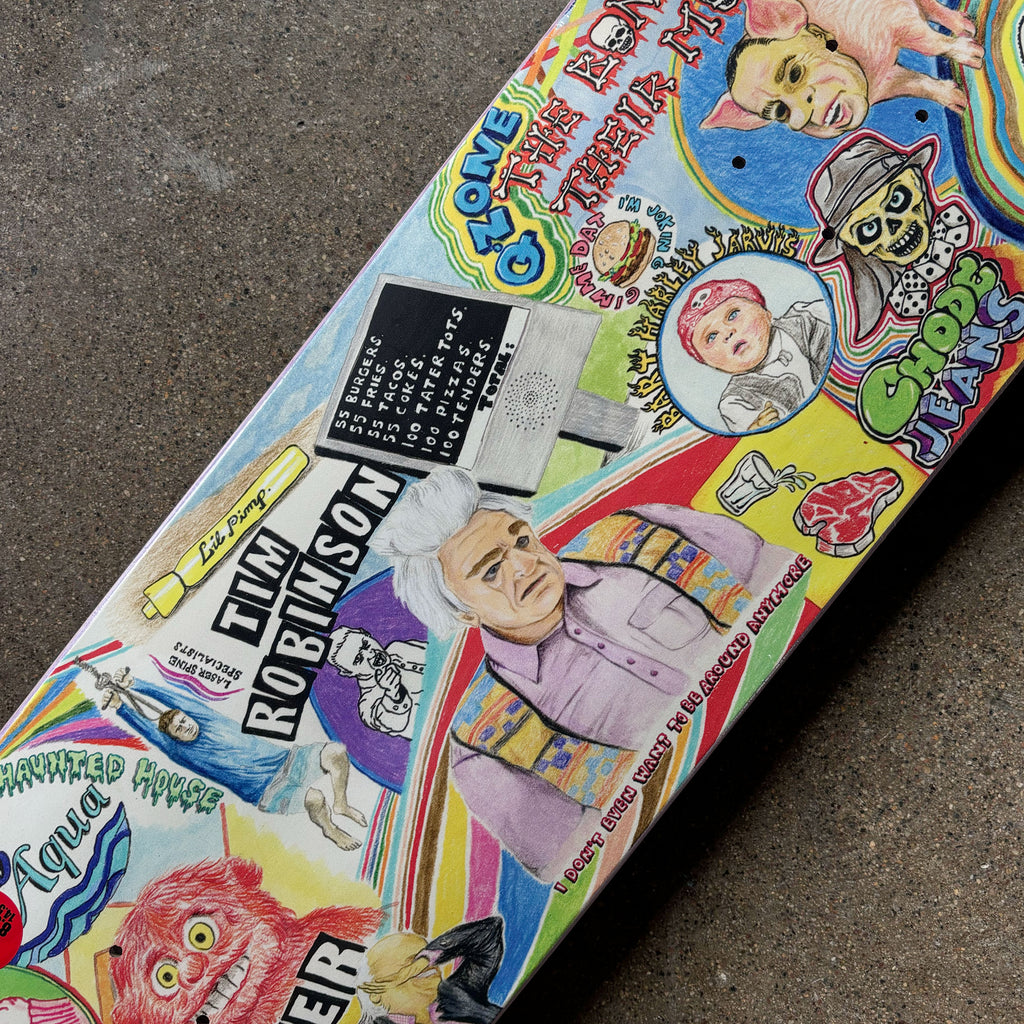 Close detail of various cartoon artwork.