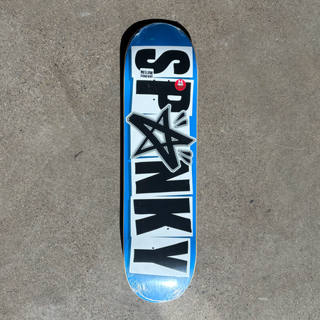 Full image of deck. SPANKY in block letters with blue background.