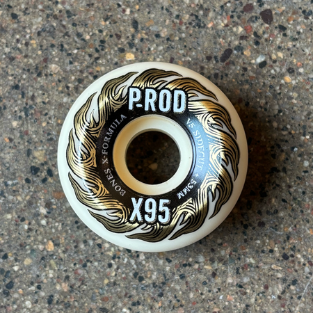 Full image of wheel. Gold foil flames with PROD & X95 font.