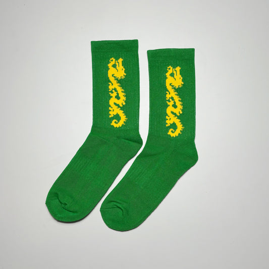 Green socks with yellow art
