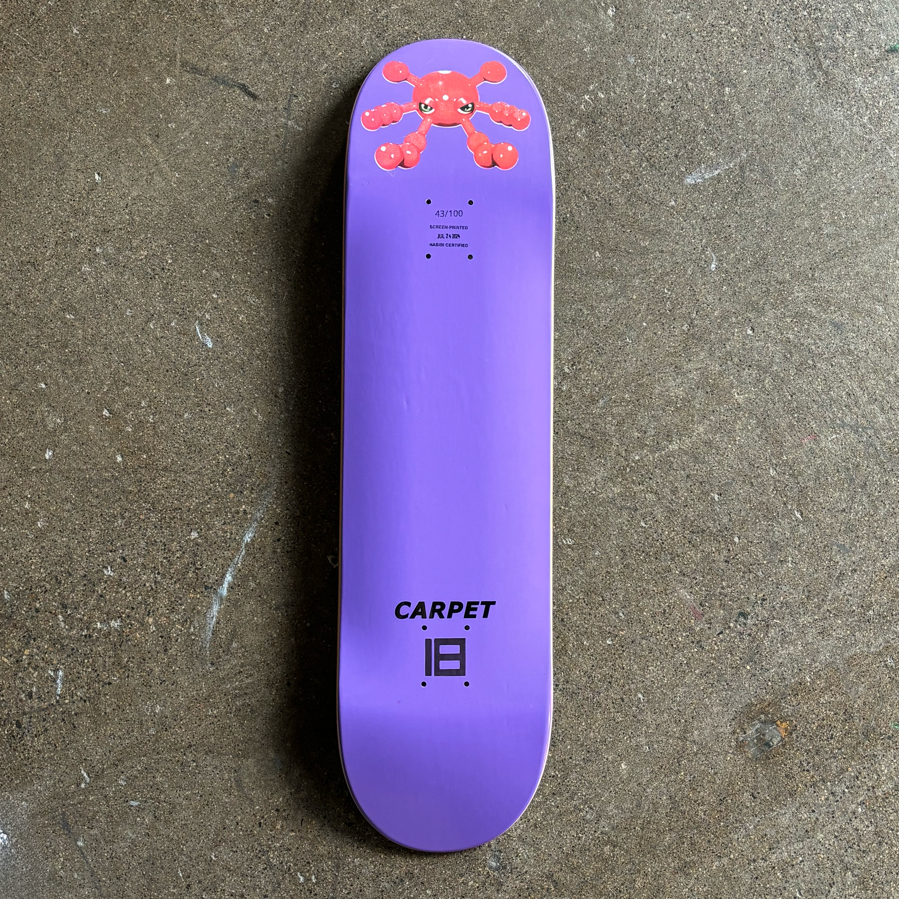 CARPET SEASON 18 BACTERIA DECK
PURPLEPAINT WITH RED COLOR BACTERIA CARTOON AND GOLD FOIL CARPET LOGO