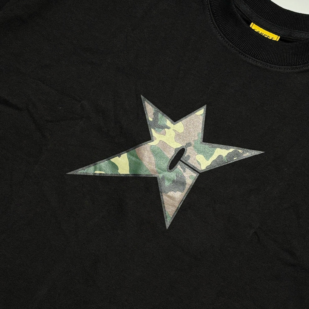 Close detail of printed art on chest