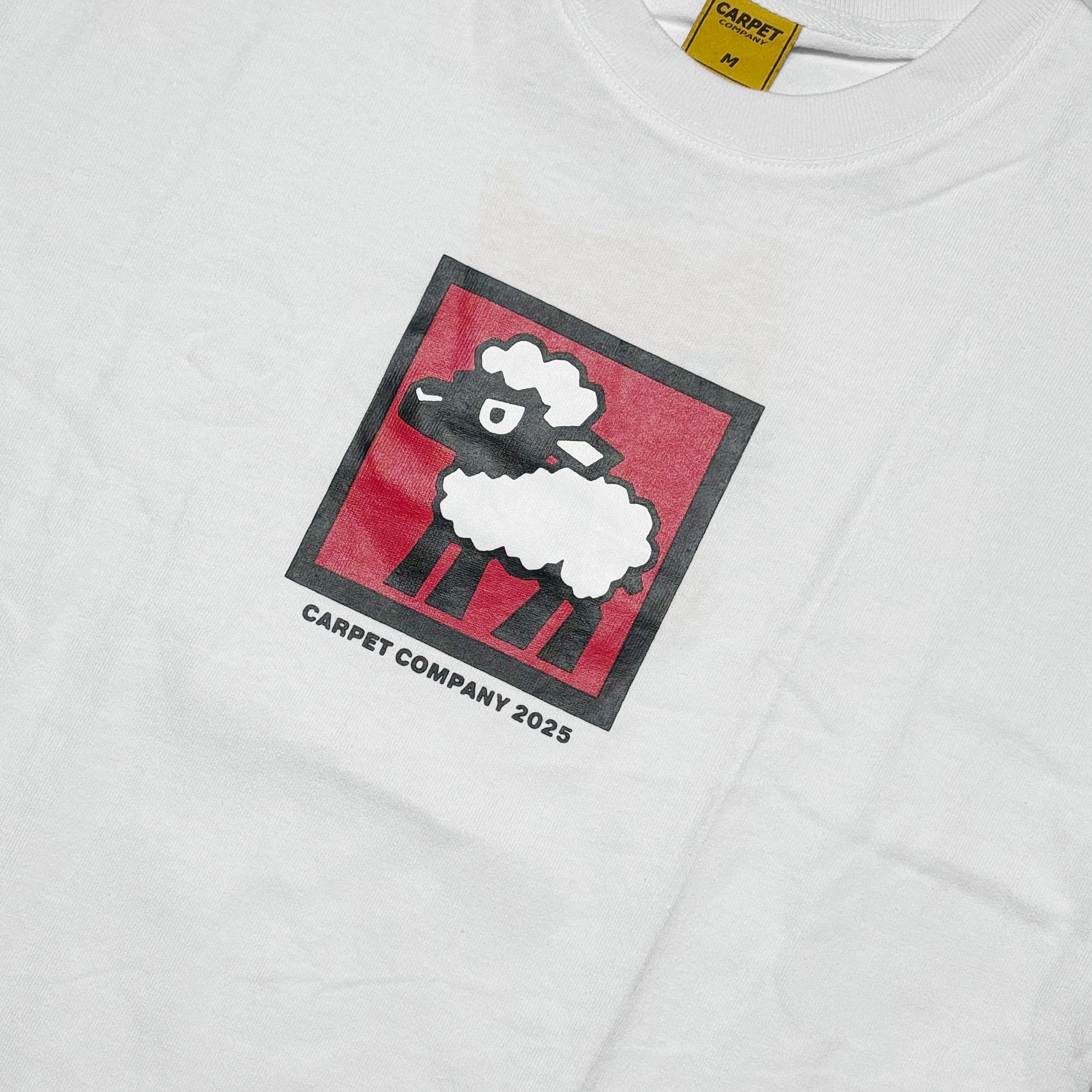 Close detail of black sheep art in red/black with carpet company 2025 text underneath.