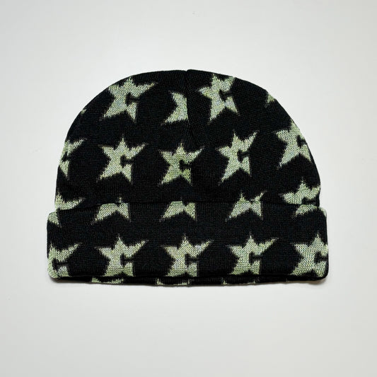 Full image of Carpet Company Season 22. Black beanie with glow in the dark C-Star logos all over.