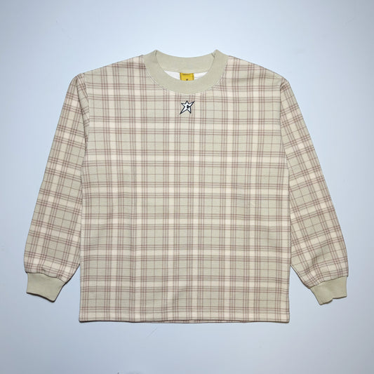 Full front image of plaid printed thermal. Carpet Company Season 22 cut-n-sew with embroidered C-star logo below neck.