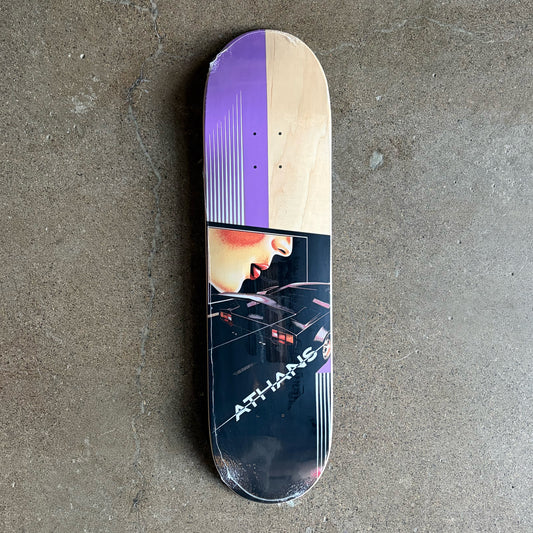 Full image of skateboard deck, vintage style corvette car artwork