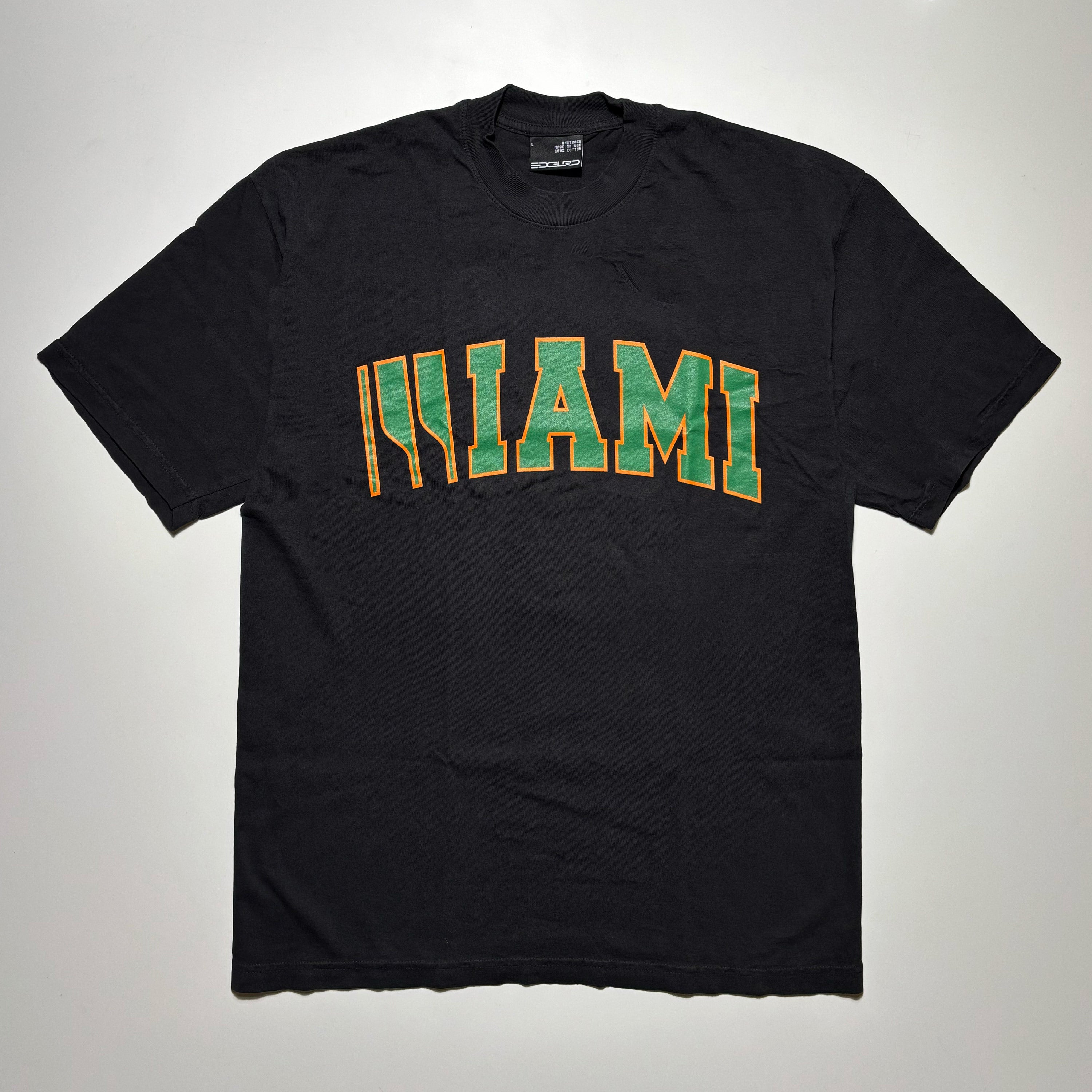 Full image of black tee with Miami printed on front