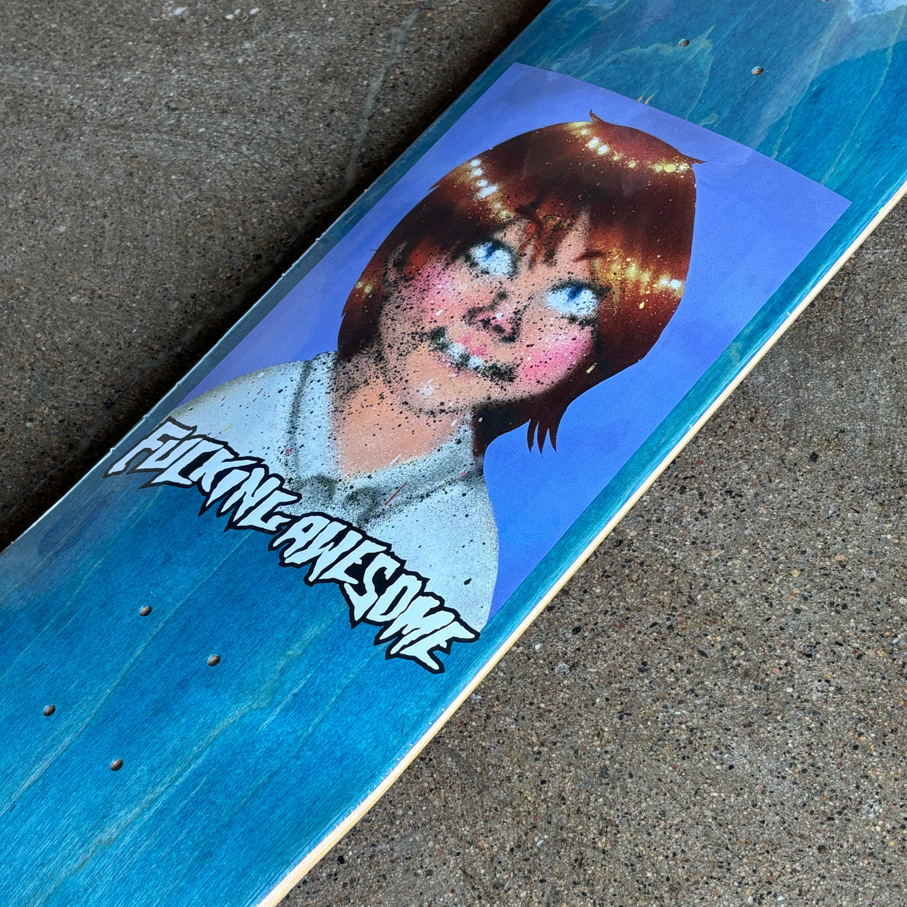 Close detail of art centered on deck.