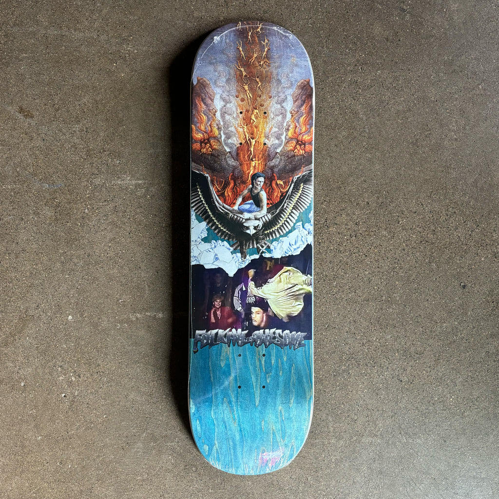 Full image of deck with various collage art.