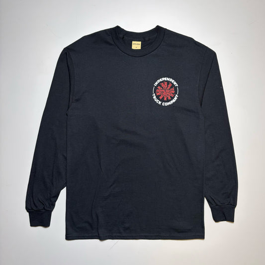 Full image of black fucking awesome brand long sleeve with Independent Truck Company bold text in white.  
