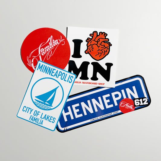 Collection of stickers with various designs on a light gray background