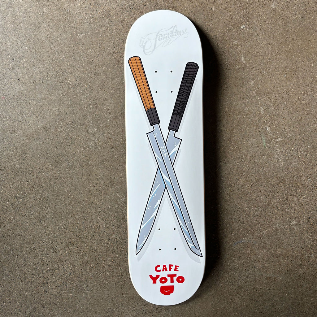 Full image of deck. White background with sushi knives cartoon art.