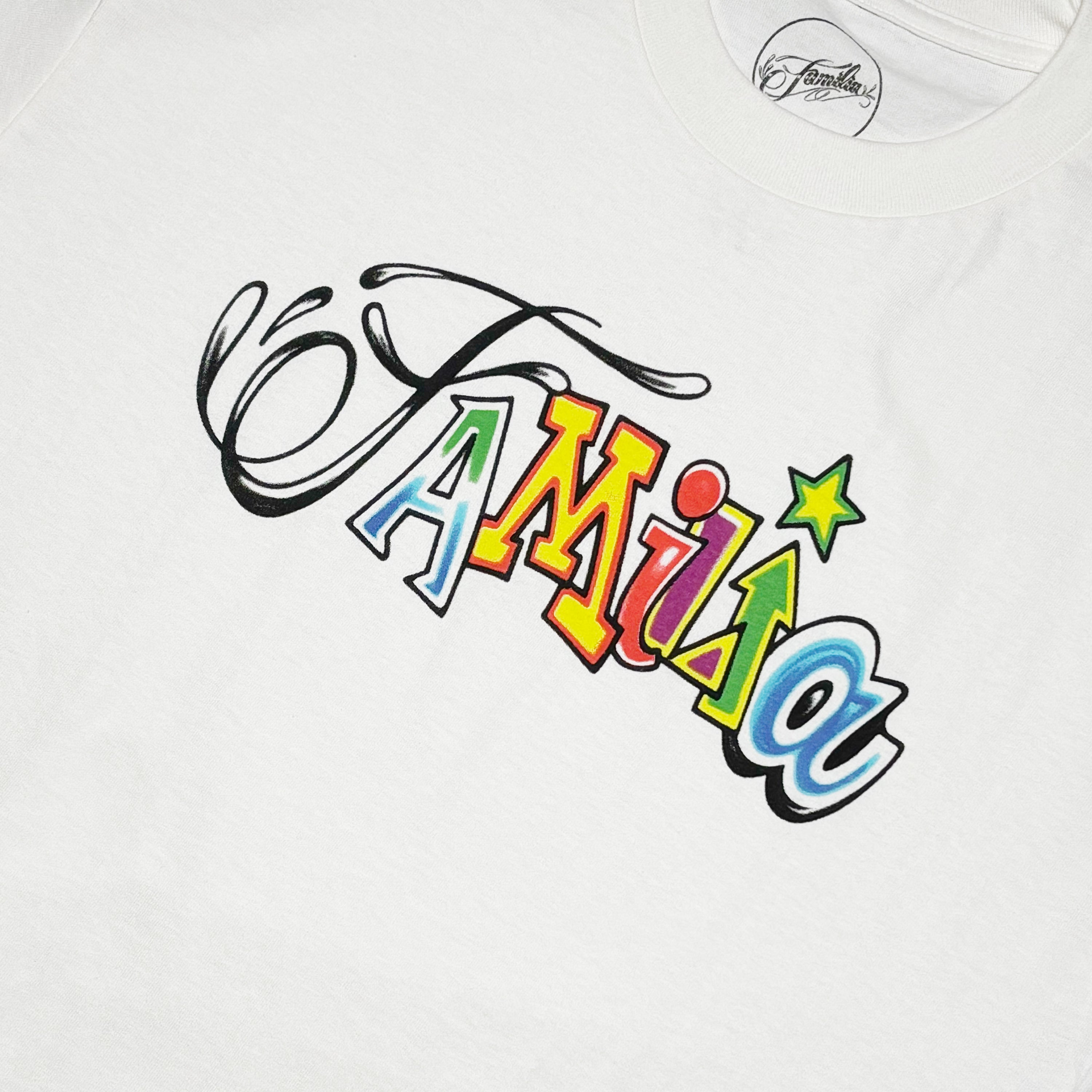 Close detail of airbursh style printed artwork. 