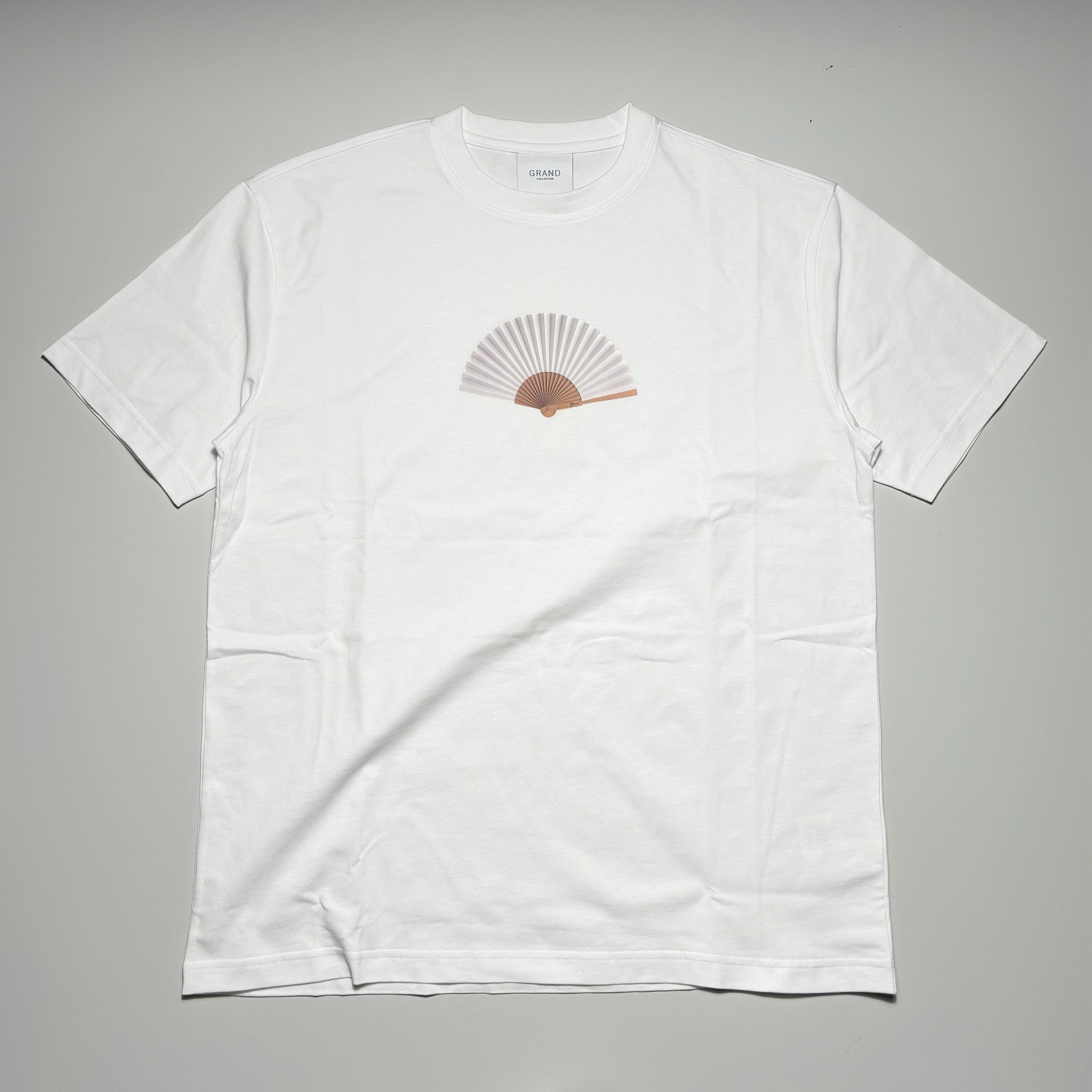 Full image of white tee with fan art printed on chest.