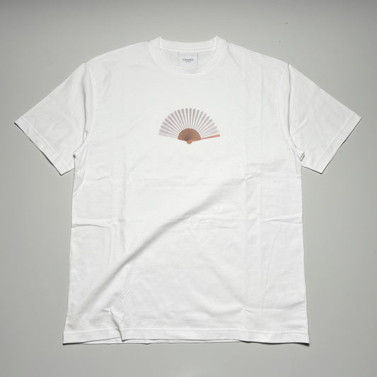 Full image of white tee with fan art printed on chest.