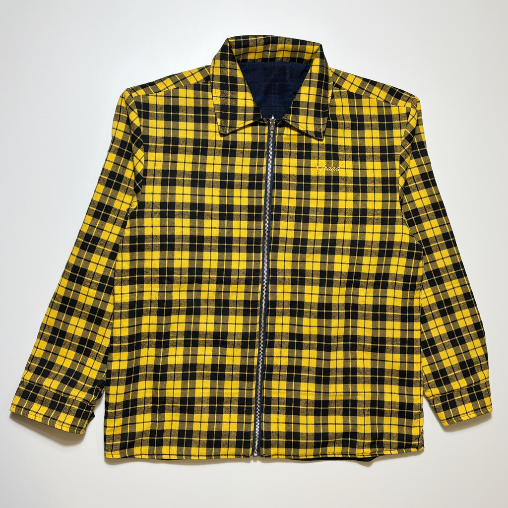 Front image of reverse side yellow/navy plaid 