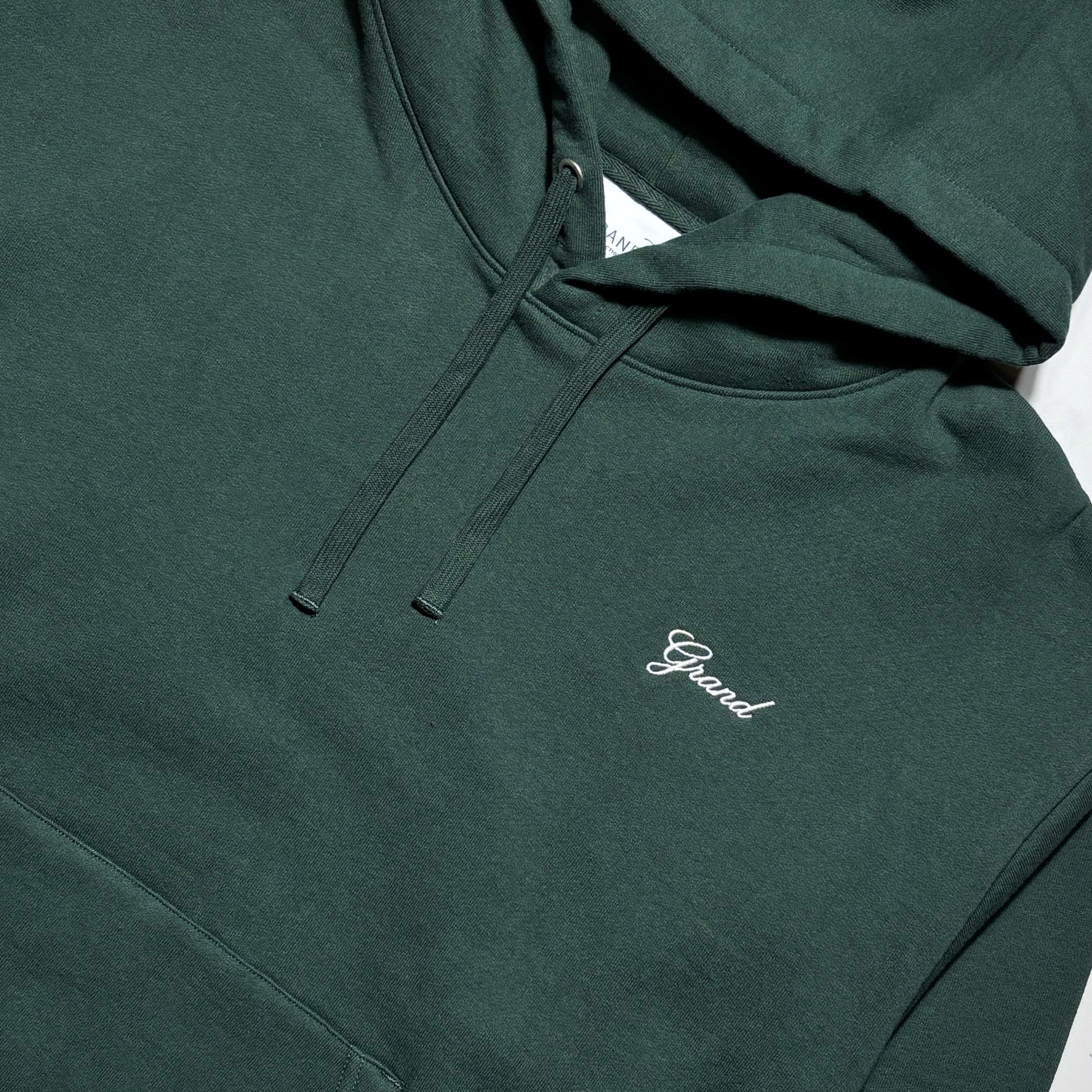 Close detail of grand script embroidery.