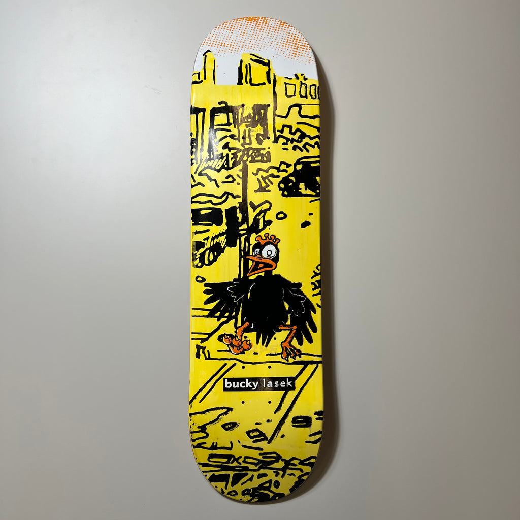 Full image of deck.
Yellow background with cartoon orioles bird. 