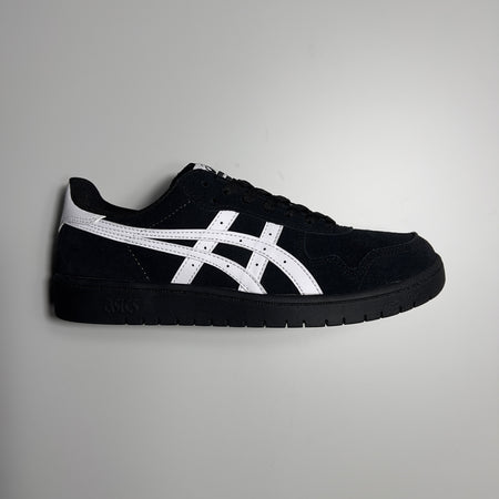 Side view of Asics Japan Pro in black suede with white leather logo and black sole.