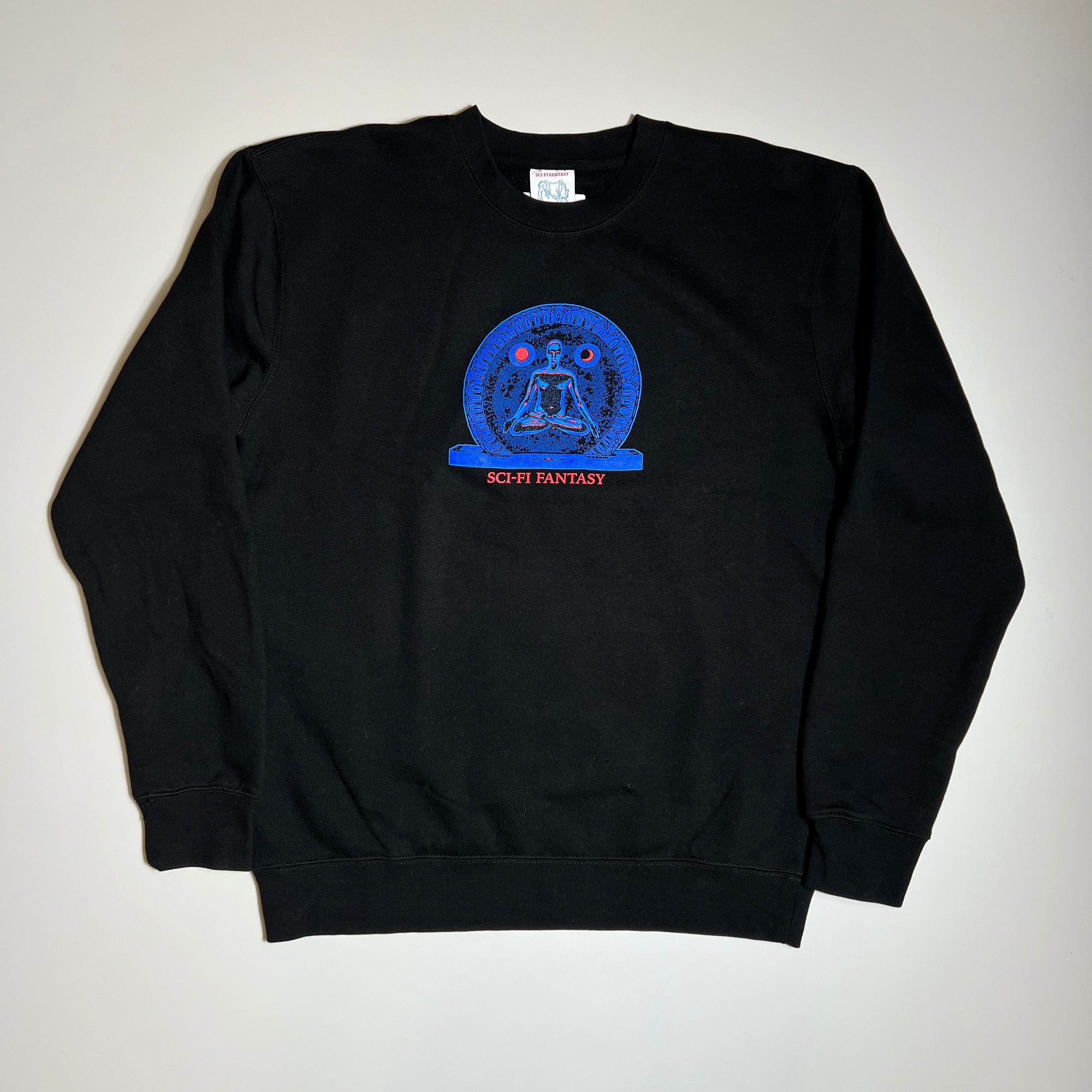 BLACK CREWNECK WITH STAR GATE GRAPHIC PRINTED CENTER CHEST