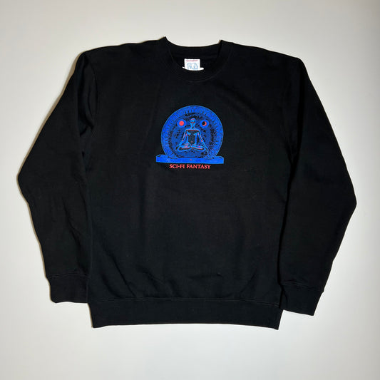 BLACK CREWNECK WITH STAR GATE GRAPHIC PRINTED CENTER CHEST