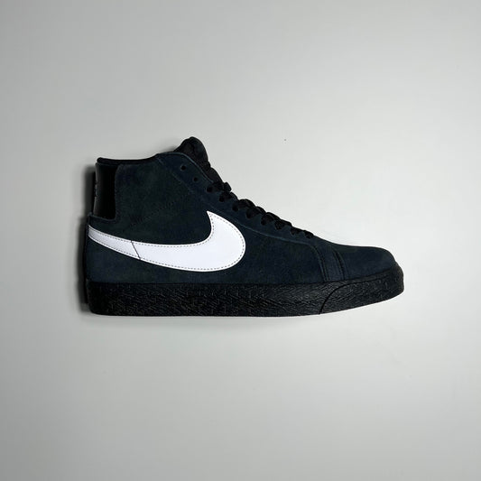 NIKE SB BLAZER BLACK SUEDE BLACK GUM SOLE AND WHITE SWOOSH