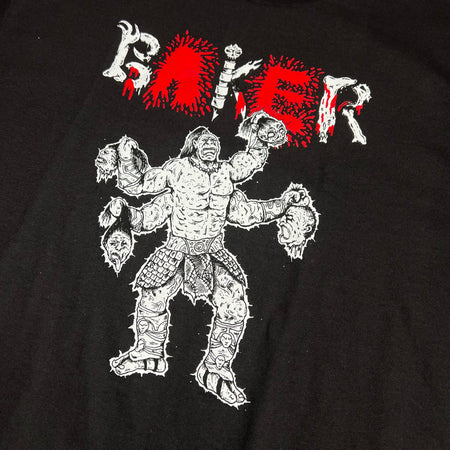 DETAILED SHOT OF BLACK BAKER TEE WITH KOMBAT GRAPHIC 