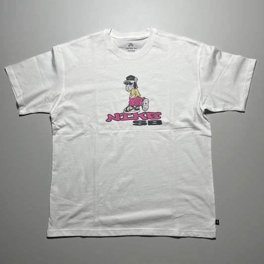 NIKE SB WHITE TEE DUNK DOG GRAPHIC CENTER CHEST 