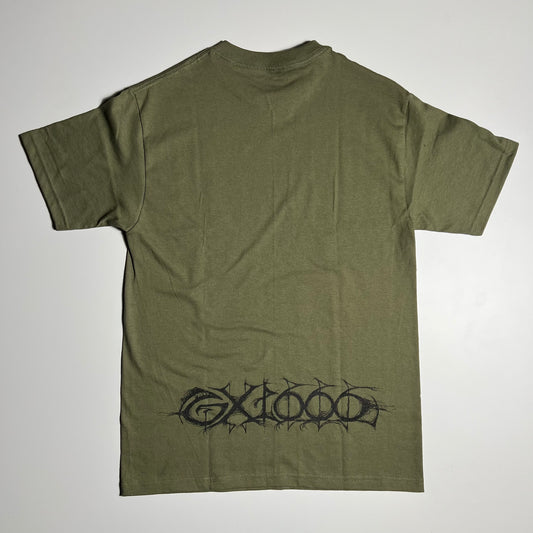BACKSIDE OF GX1000 GAS MASK GRAPHIC TEE IN GREEN