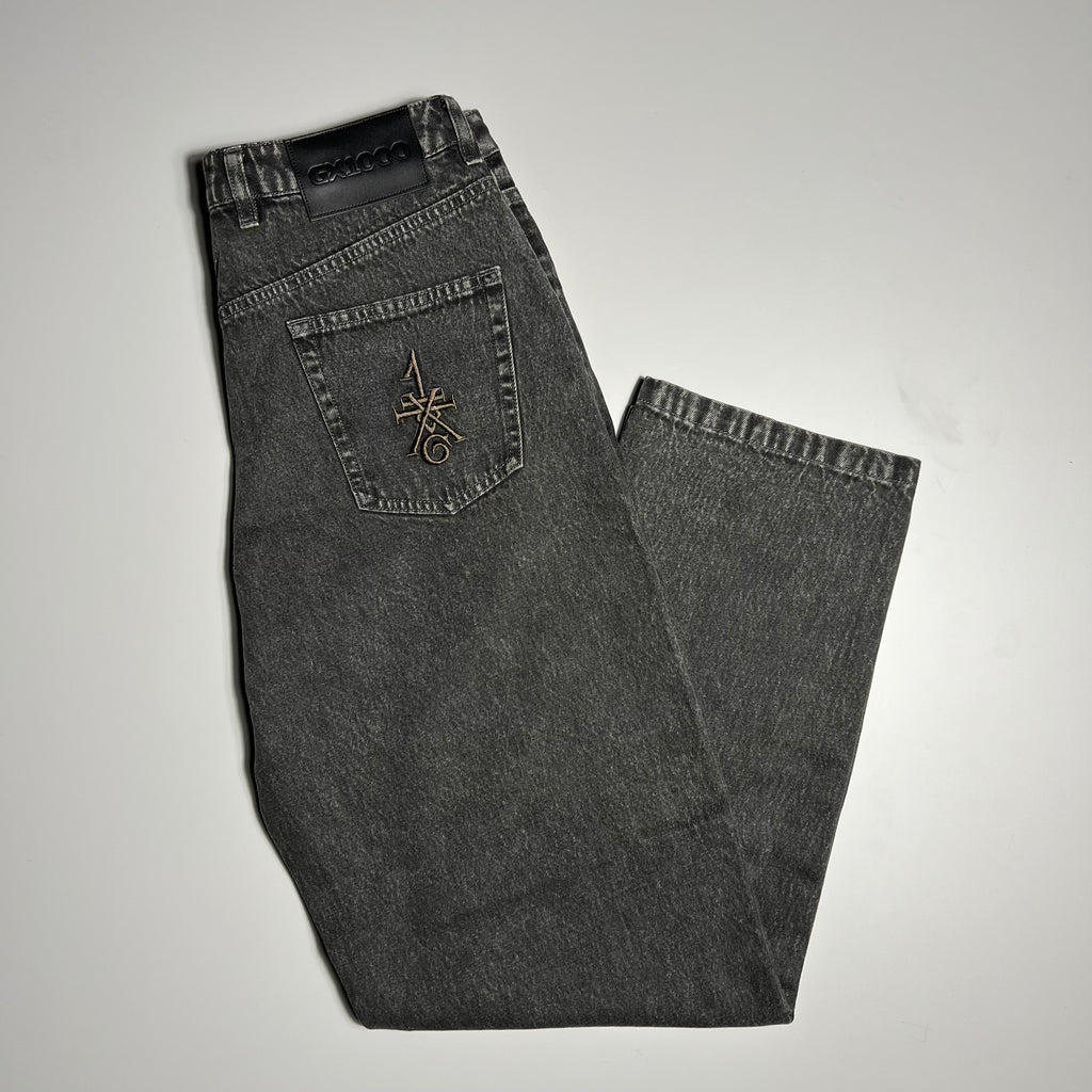 GX1000 BAGGY PANT CHARCOAL DISTRESSED DENIM