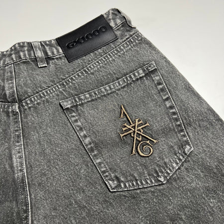DETAILED GX1000 BAGGY PANT CHARCOAL DISTRESSED DENIM