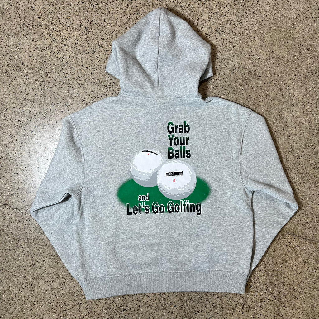 BACK SIDE GREY HOODED SWEATSHIRT WITH METALWOOD GOLF BALL