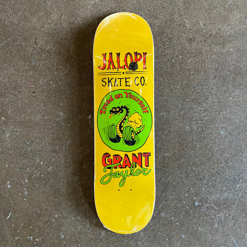 ANTIHERO DECK GRANT TAYLOR TREAD ON YOURSELF SNAKE ON WHEELS GRAPHIC IN YELLOW 