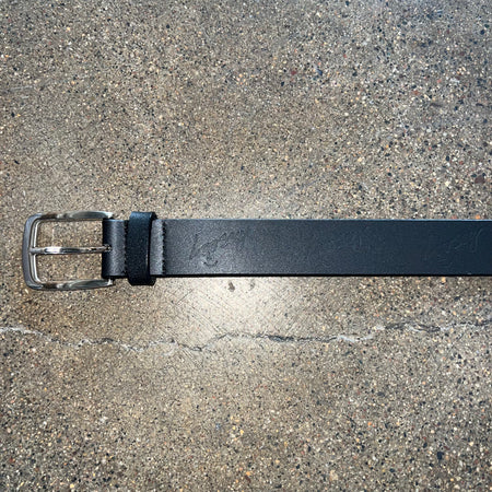 LOOSEY BLACK LEATHER BELT WITH LOOSEY LOGO EMBOSSED AND SILVER CLASP