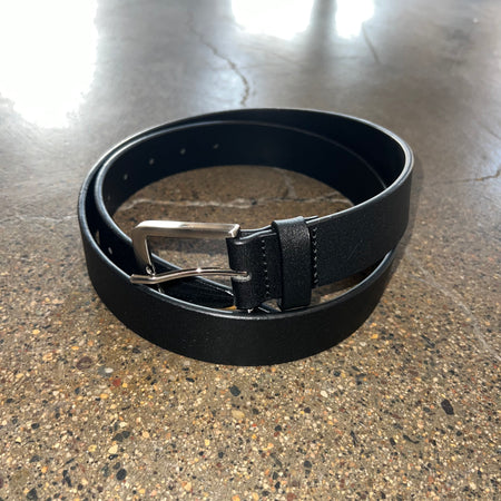 LOOSEY BLACK LEATHER BELT WITH LOOSEY LOGO EMBOSSED AND SILVER CLASP