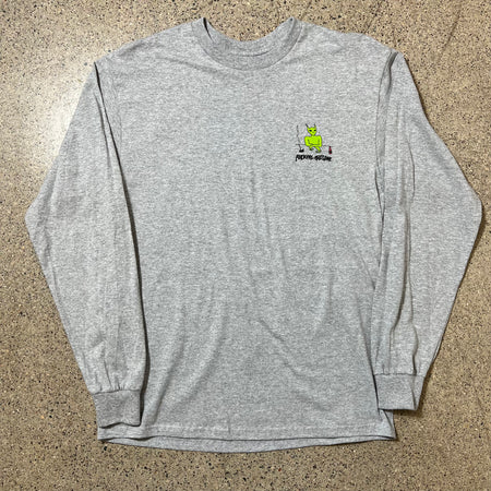 FUCKING AWESOME GREY LONG SLEEVE TEE WITH ALIEN GRAPHIC LEFT SIDE CHEST