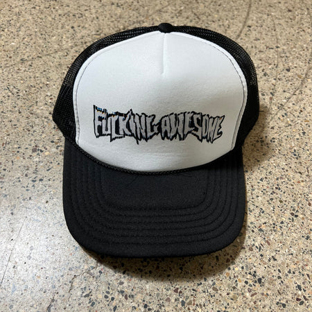 FUCKING AWESOME STAMP LOGO TRUCKER IN BLACK AND WHITE