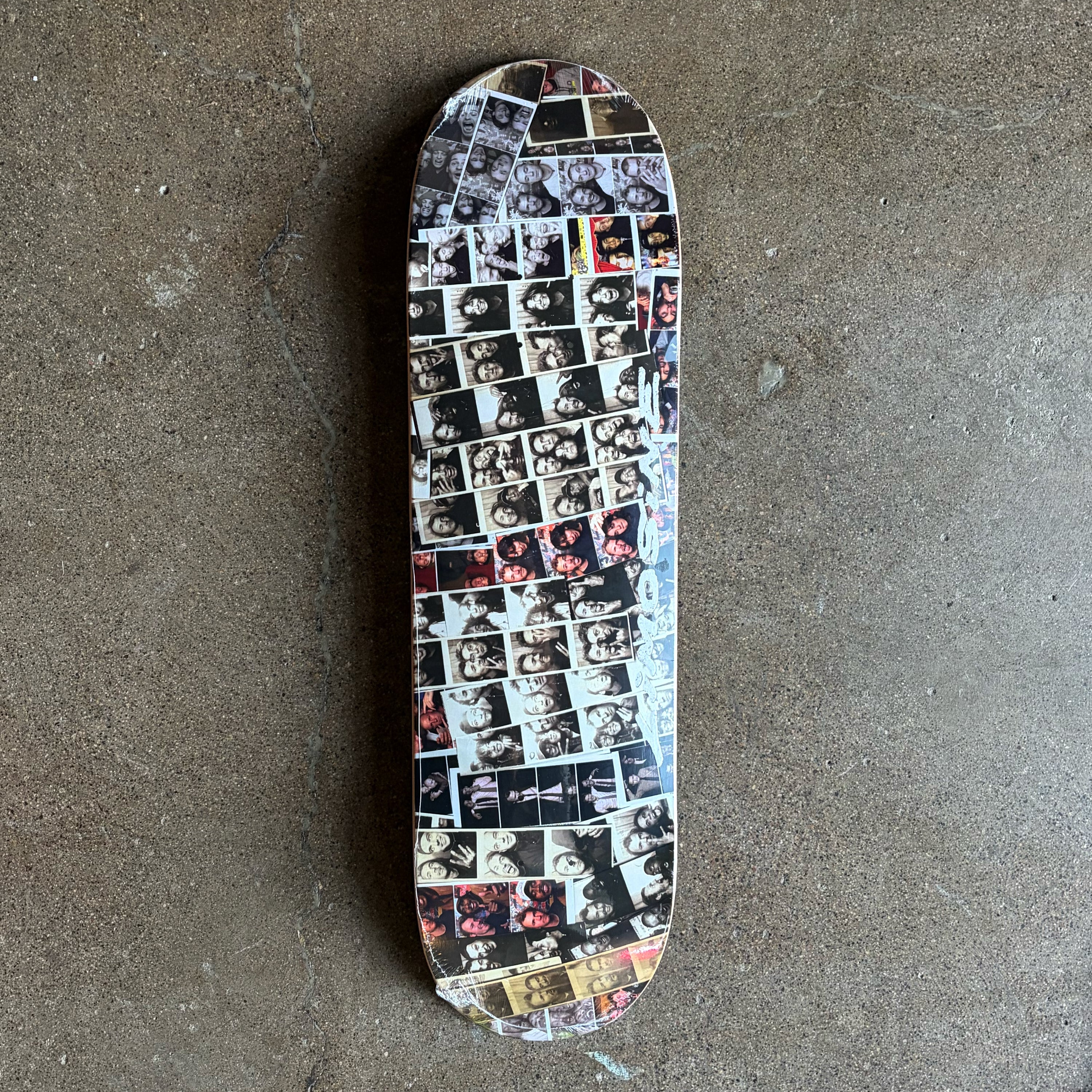 Full image of Limosine Skateboard deck.
Collage of various photo strips from a photo booth .