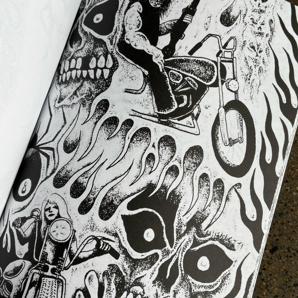 Detail page of various black/white art sketches.