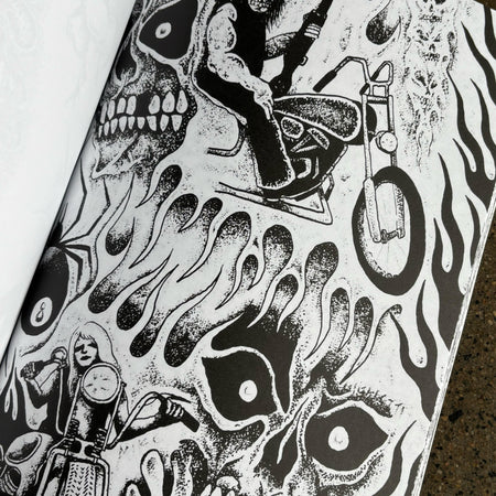 Detail page of various black/white art sketches.