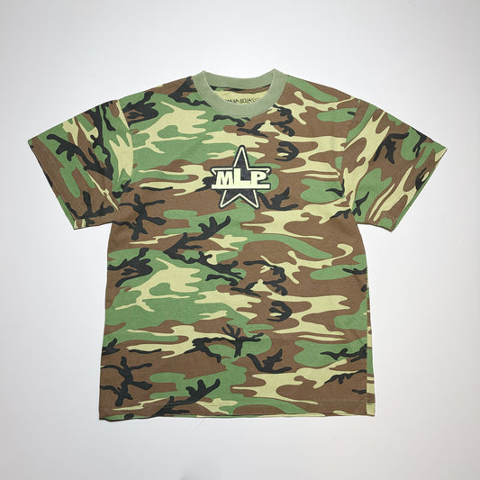 Full mage of camo tee by Maka Lassi Posse. MLP Star art printed on chest.