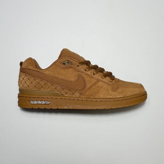 Right side image of Nike SB Paul Rodriguez Shoe. Ale Brown suede with gum outsole.