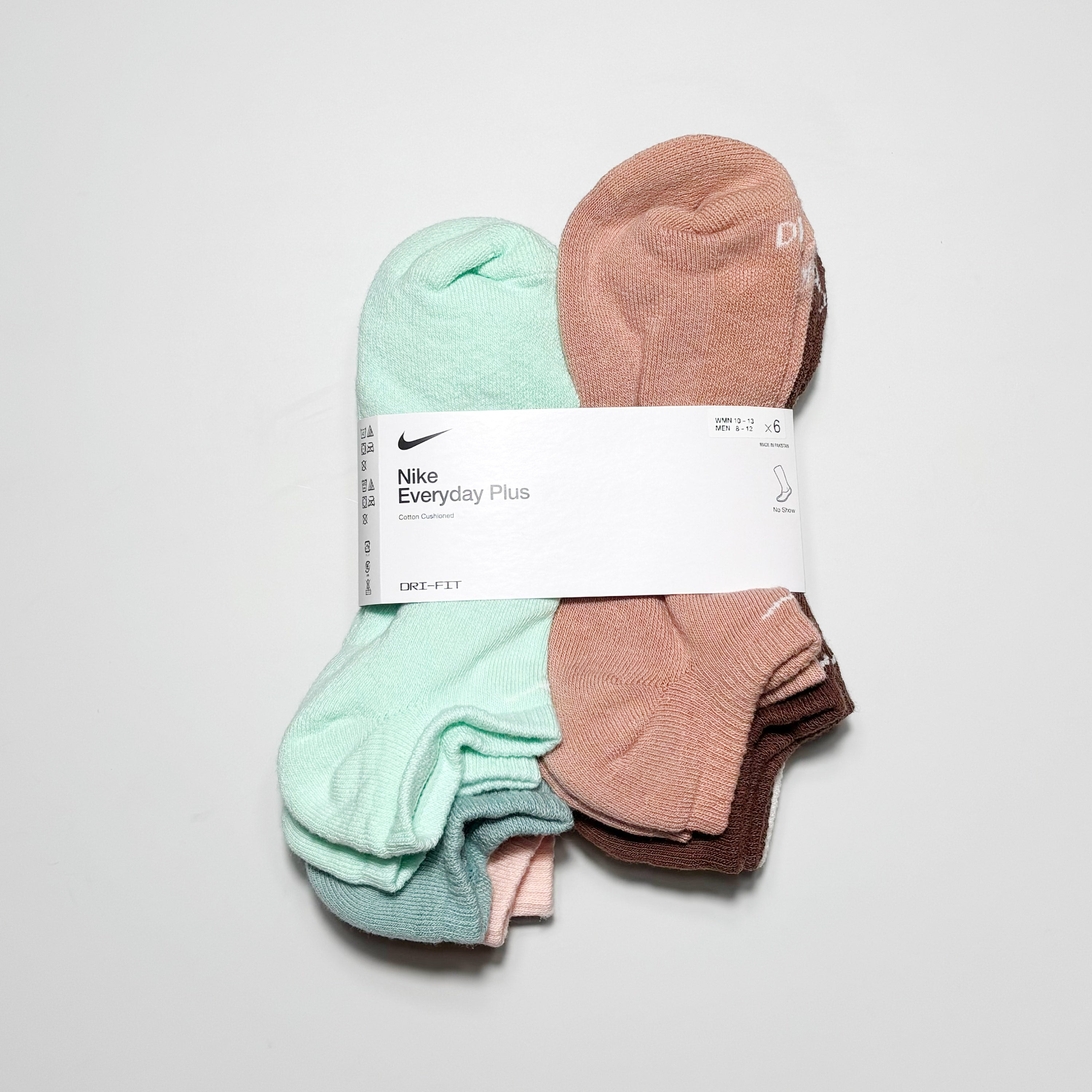 Packaged 6-pack of multi-colored socks