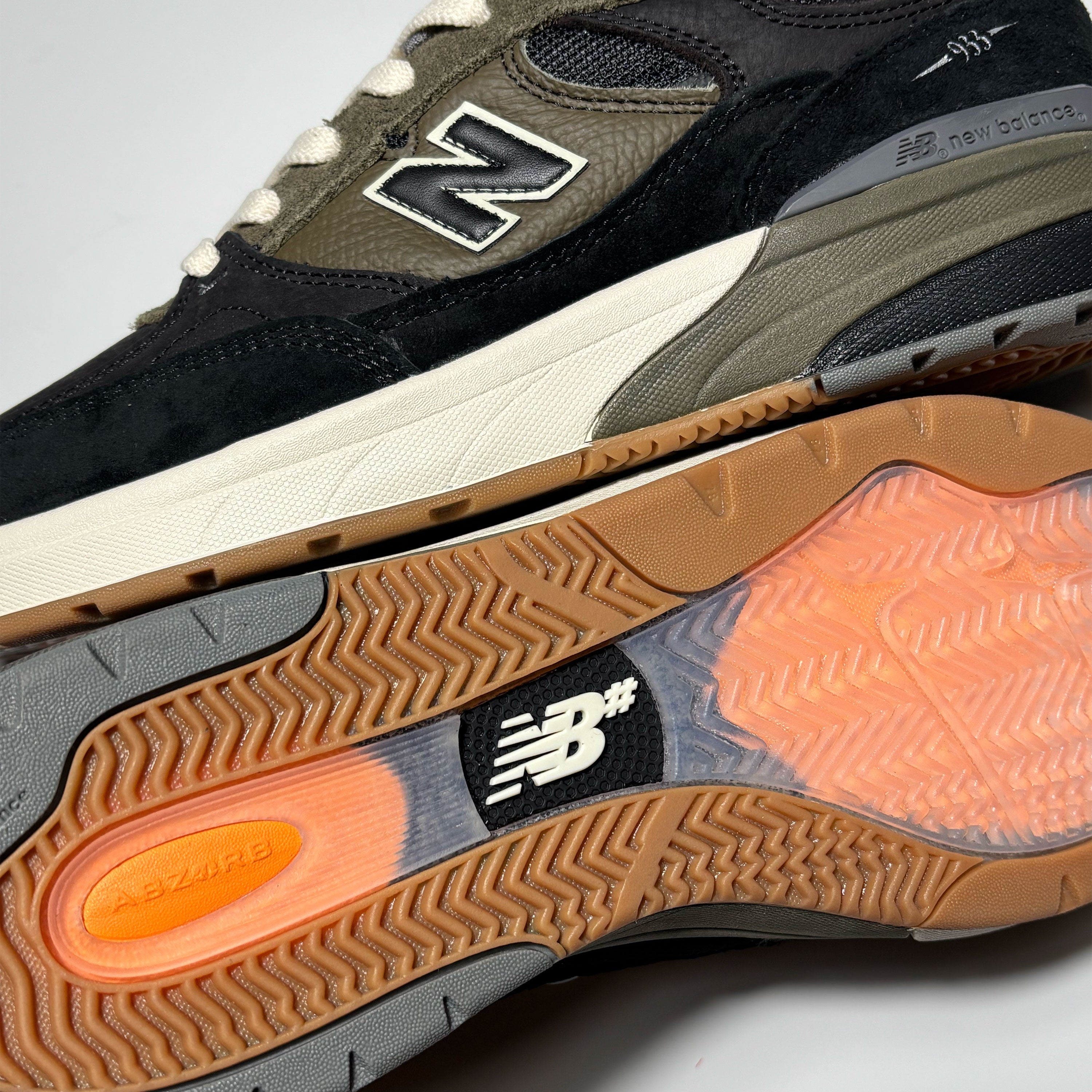 Close details of abzorb outsole with NB# branding.